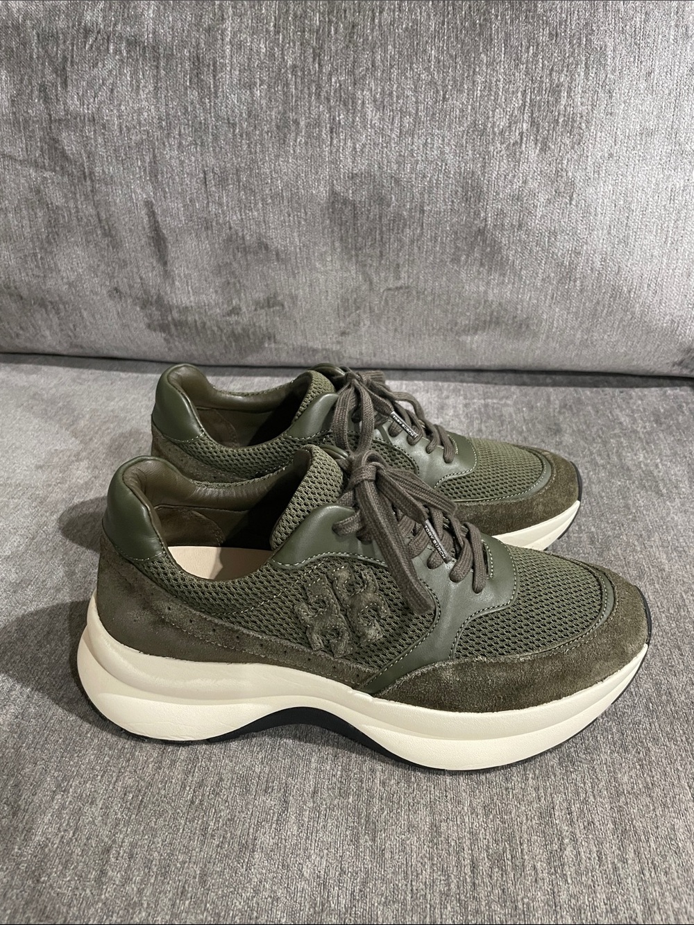 Tory Burch Kick Trainer Chevron Suede Mesh - Grove (Green) Chunky Sneaker 9.5 - Picture 9 of 16